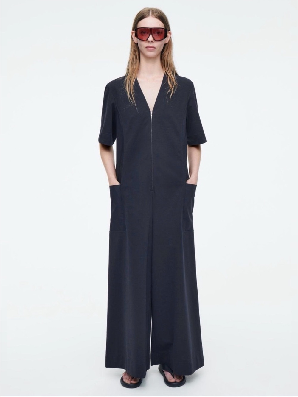 COS Wide-Leg Short-Sleeve Jumpsuit with Front Zip